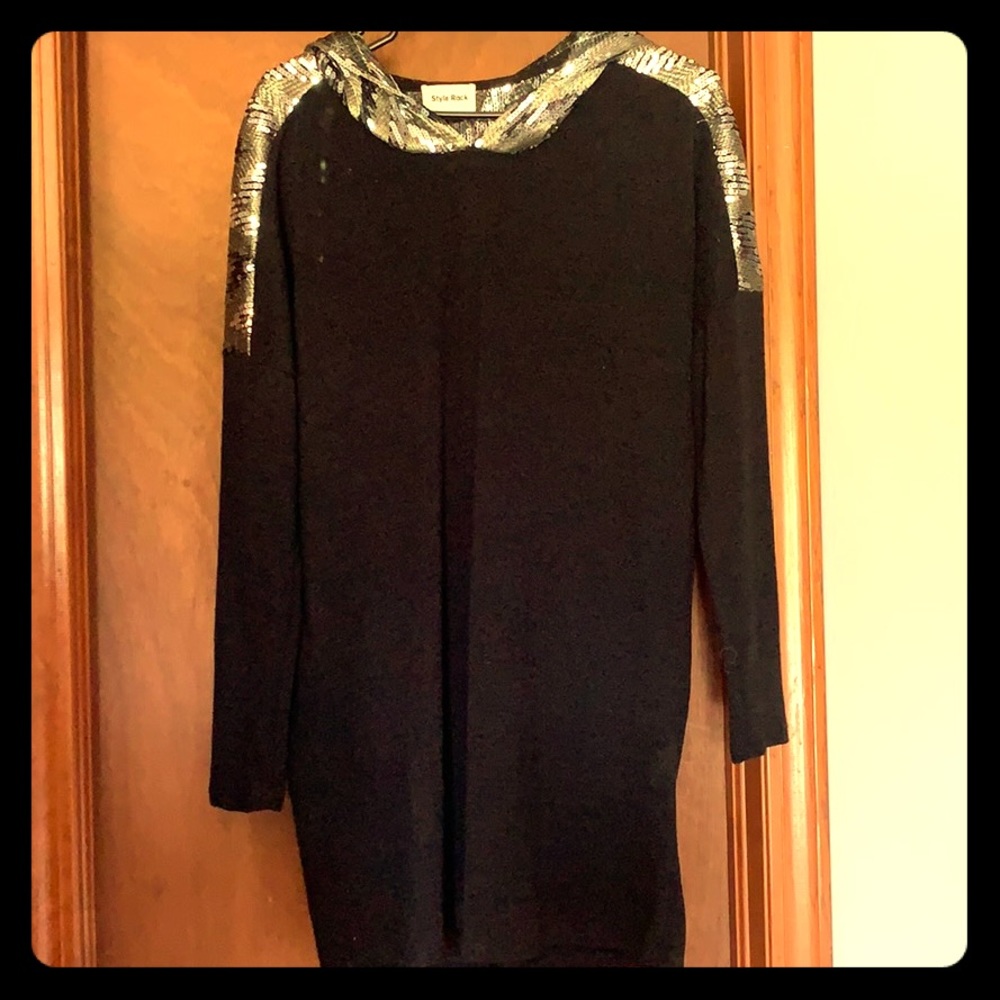 Black sequins hooded top